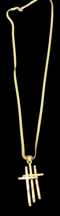 14K Gold Chain and 10K Gold Three Crosses Pendant: Beautiful 10k gold three crosses pendant 2" (3 grams) on 20" 14k gold chain (4 grams).