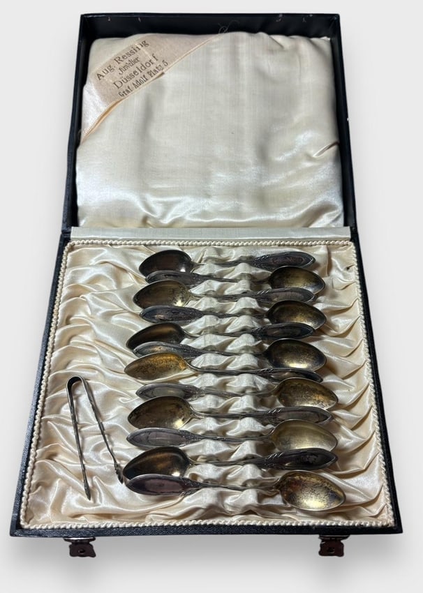 German Victorian Demitasse Spoon Set with Sterling Sugar Tong (1 of 4)