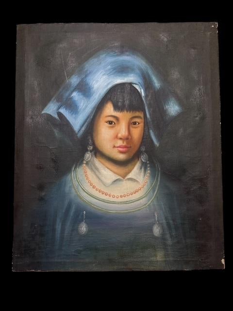 Chinese Realist Oil on Canvas Painting: Chinese realist oil on canvas painting. Unsigned. Unframed. Measures 9.75" x 11.75".