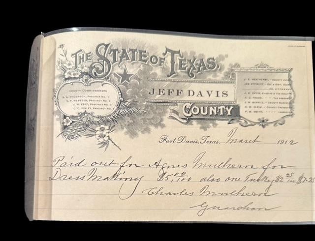 Fort Davis Texas 1912 Billhead for Dressmaking Services (1 of 1)