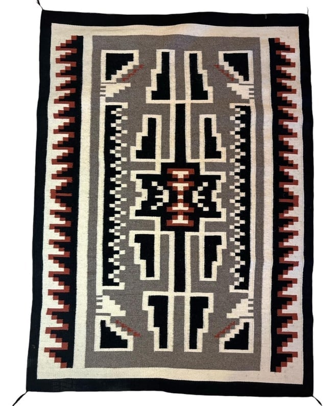 Two Grey Hills Native American Woven Rug/Wall Hanging: Two Grey Hills Native American rug/wall hanging. Beautiful vibrant colors. Both sides have the same design. Measures 41" x 56".
