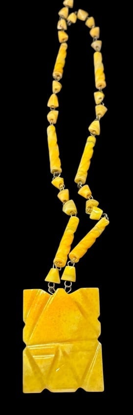 Hand Carved Stone Pendant Necklace Bakelite (1 of 3)