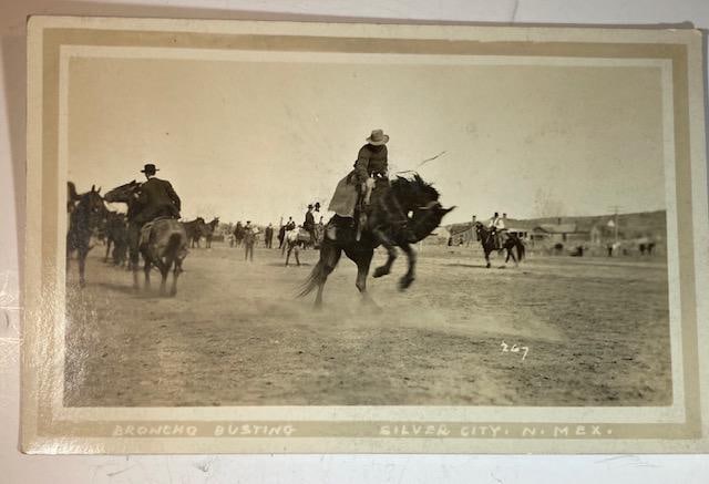 1910-1920 Rodeo Round-up Cowboy Photo: Bronco Busting, Silver City, New Mexico. John Shanan Real Photograph Post Card Rodeo, Round-up, Bucking Bronco, photos by R.R. Doubleday and others. Circa 1910s- 1920s.
