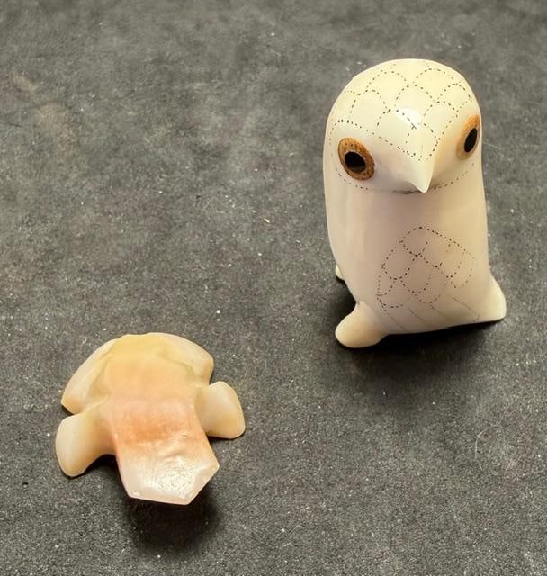 Pair of Zuni Stone Carved Fetishes Frog and Signed Owl (1 of 3)