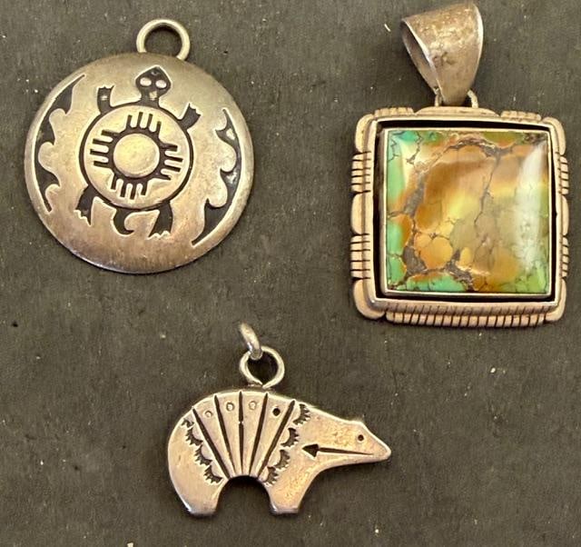 Lot of Three Native American Navajo Pendants Sterling Signed (1 of 3)