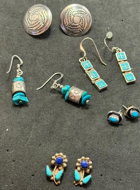 Lot of Five Sterling 4 Native American Pierced Earrings (1 of 4)