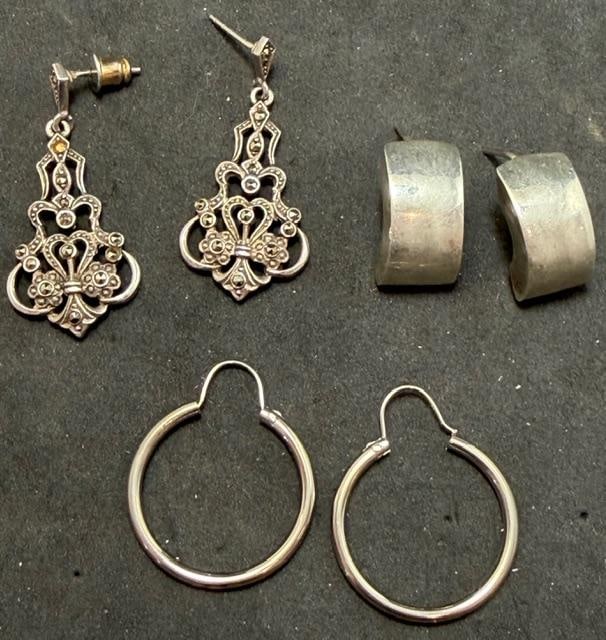 Lot of Three Pairs of Sterling Pierced Earrings (1 of 2)