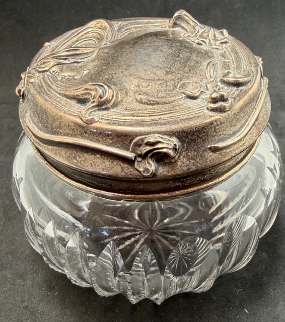 Art Nouveau Cut Glass and Sterling Ladies' Dresser Jar (1 of 4)