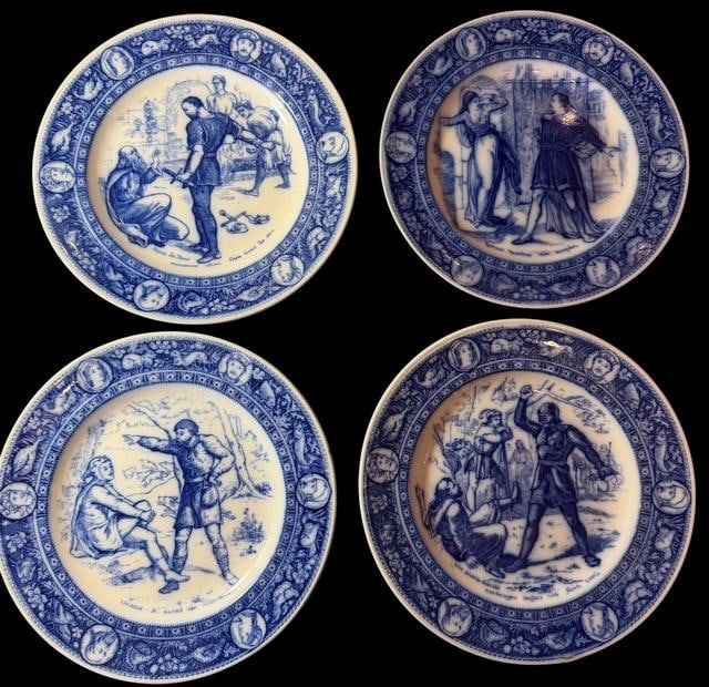 Lot of Four Wedgewood Ivanhoe Blue and White Transfer Plates (1 of 7)