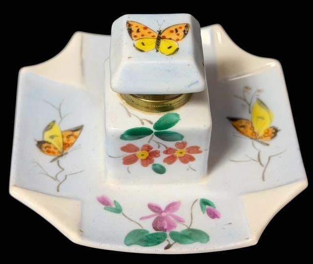 Hand Painted Porcelain Inkwell on Base (1 of 4)