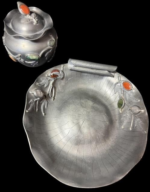 Antique Chinese Pewter Lotus Bowl and Covered Jar (1 of 6)