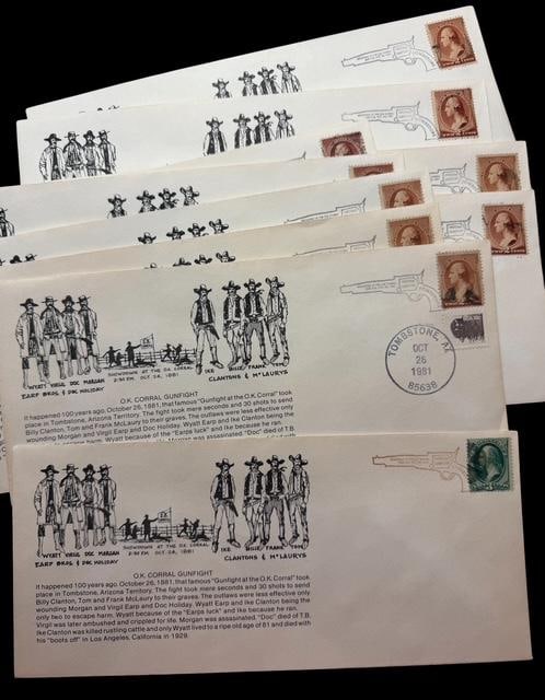 Lot of Ten First Day of Issue Tombstone Stamped Envelopes OK Corral 1881 (1 of 4)