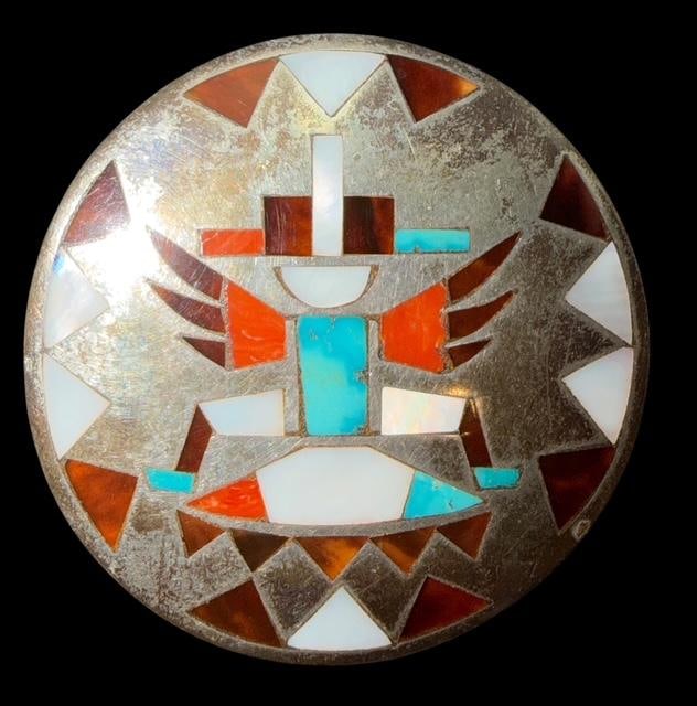 Native American Zuni Thunderbird Dancer Brooch Inlaid Stones (1 of 2)