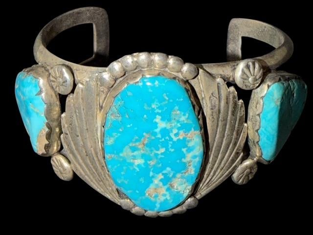 Native American Navajo Sterling and Turquoise Cuff Bracelet (1 of 2)