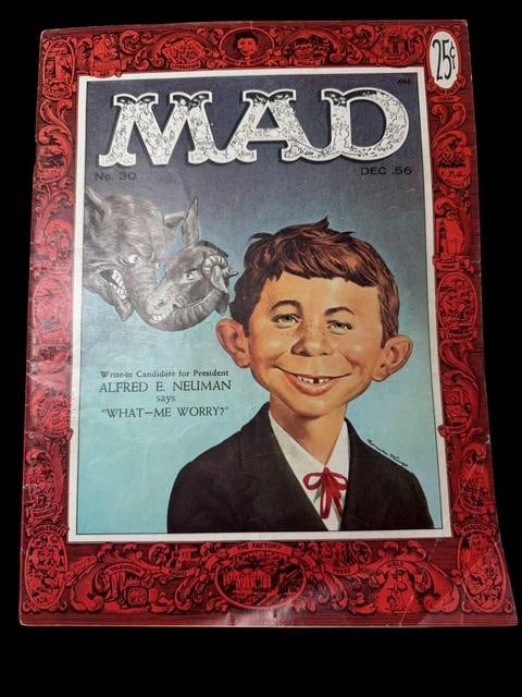 Mad Magazine #30 - December 1956 "Write in Candidate for President-Alfred E Neuman": Mad Magazine #30 from December 1956. "Write In Candidate for President - Alfred E. Neuman." Measures 8" x 10.5". Cover intact.