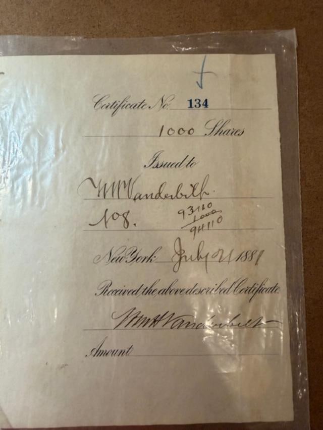 William Vanderbilt Signed Stock Certificate 1881 (1 of 2)