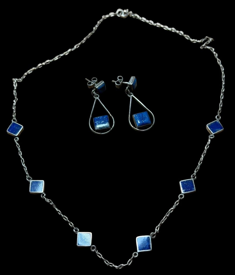 Sterling and Lapis Necklace and Earrings (1 of 2)