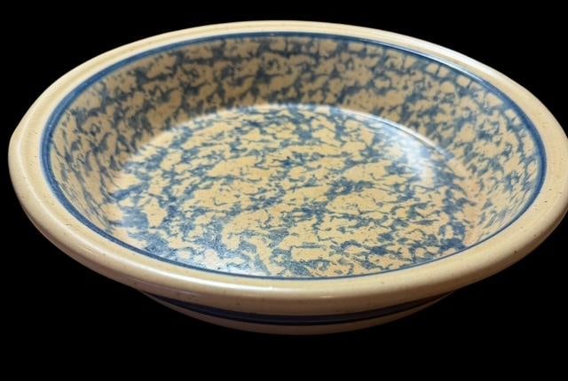 Contemporary Blue Spongeware Pottery Pie Plate (1 of 3)