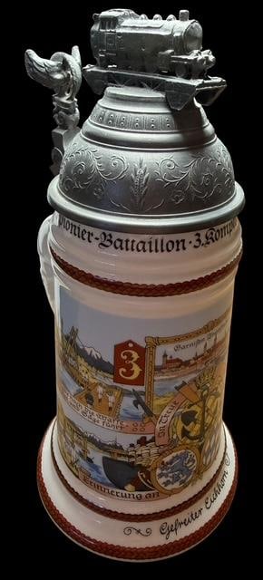 German Regimental Lithopone Stein Locomotive Finial Third Battalion Bavarian Pioneers (1 of 5)