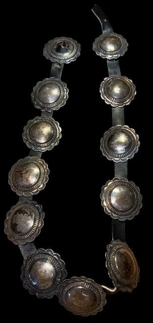 Leather and Silver Plate Concho Belt (1 of 2)
