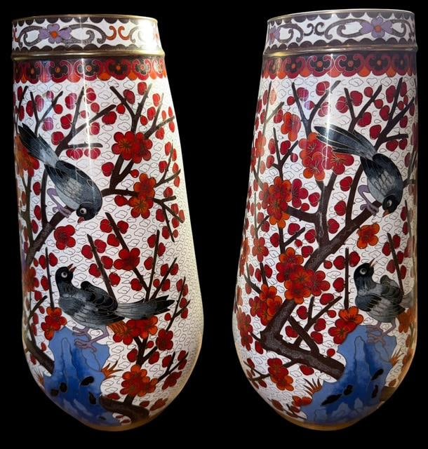Pair of Cloisonne Floral and Bird Vases (1 of 5)