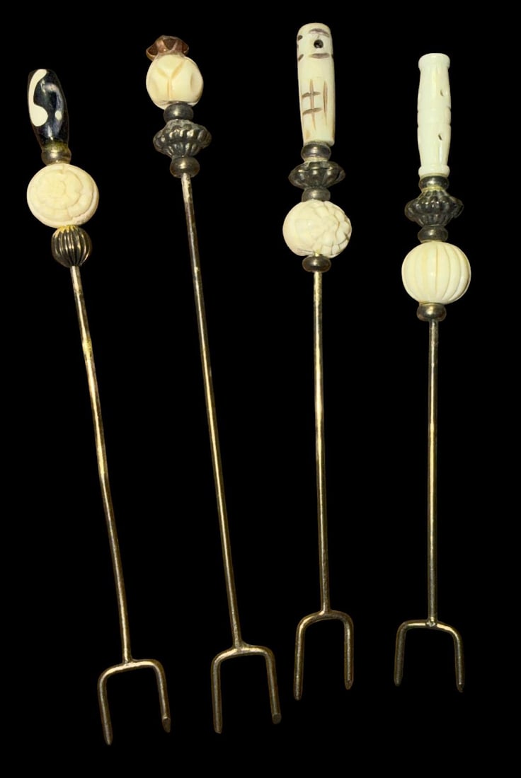 Lot of Four Carved Bone Hors D'oeuvre Picks (1 of 2)