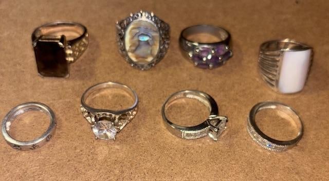 Lot of Eight Sterling Rings (1 of 1)