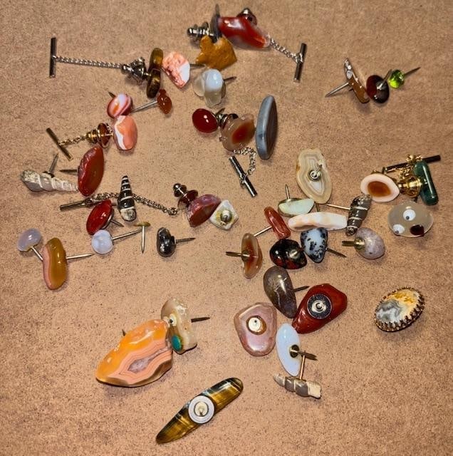 Large Lot of Assorted Stone Tie Clips and Tacks (1 of 1)