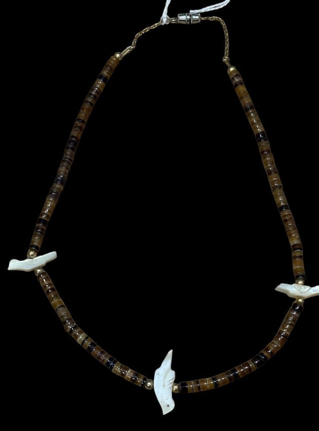 Native American Shell and Bead Bird Fetish Necklace (1 of 3)