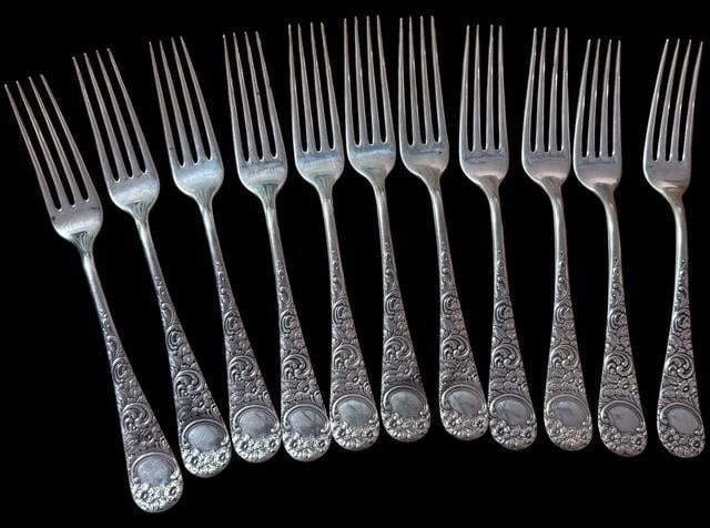 Lot of Eleven Antique Sterling Silver Forks by Wendel Whiting (1 of 3)