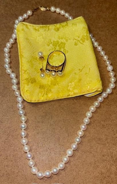 14K Pearl Ring, Earring and Necklace Set (1 of 3)