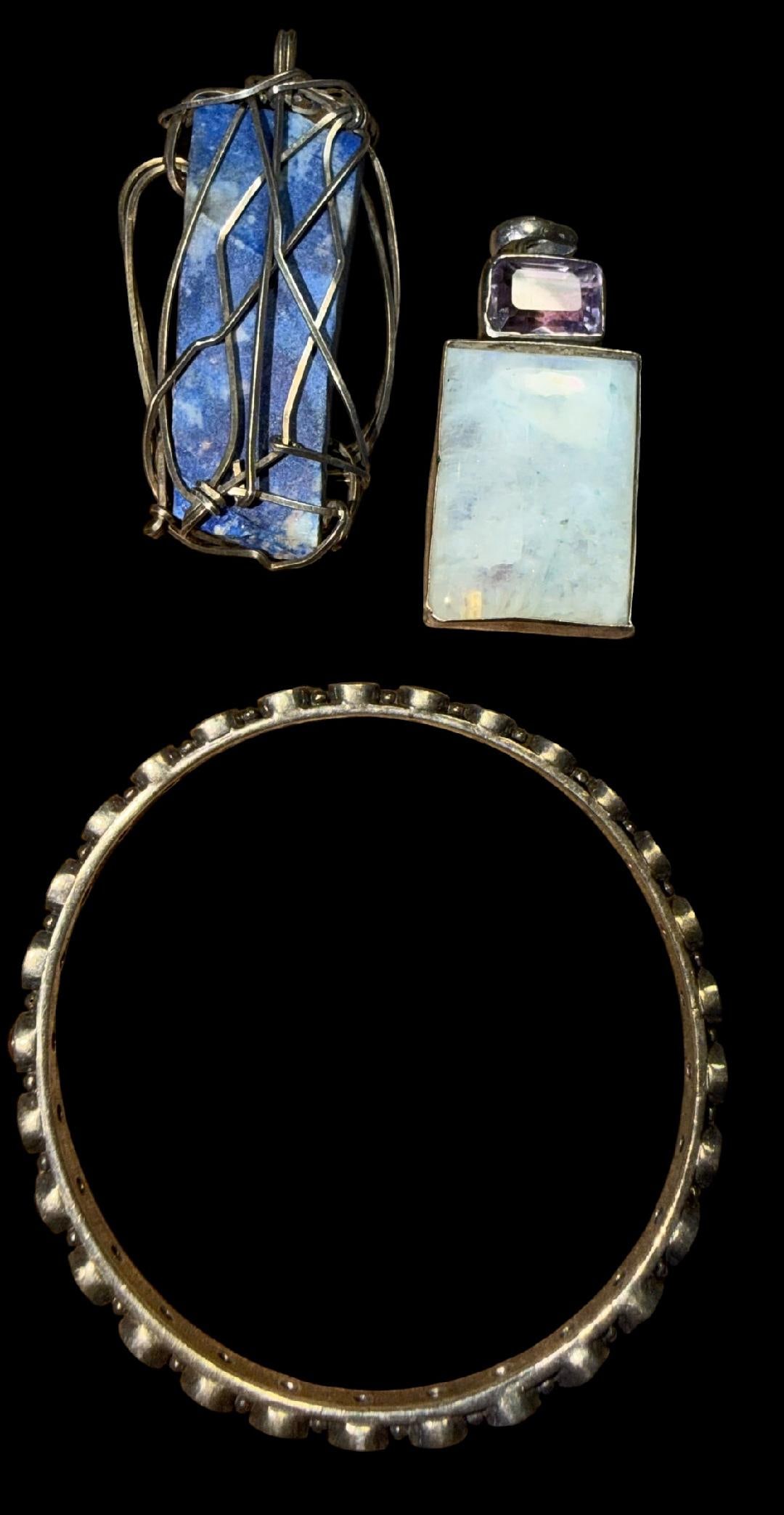 Lot of Two Sterling Pendants and One Sterling Bangle Bracelet (1 of 4)