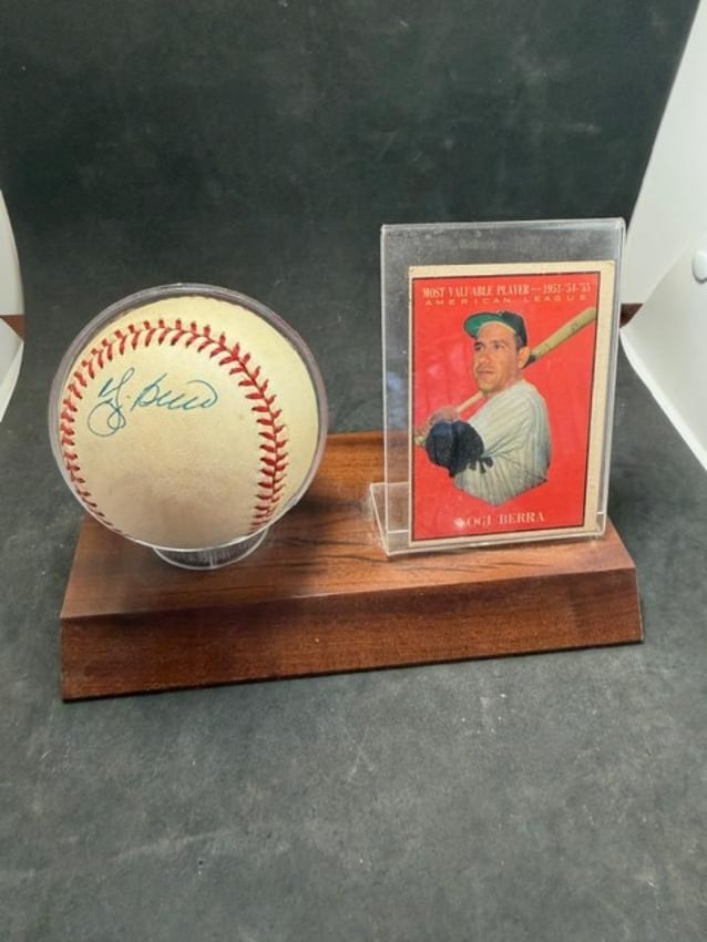 Yogi Berra Autographed Baseball and Baseball Card (1 of 3)