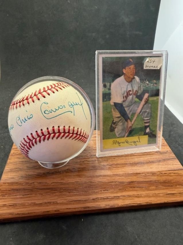 Chico Carrasquel Autographed Baseball and Baseball Card: Chico Carrasquel Autographed Rawlings baseball and baseball card. Carrasquel played for the Chicago White Sox and was a four time All Star player. No COA and card is unsigned and ungraded. Measures 7"