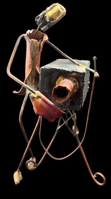 Vintage Folk Art Metal/Copper Wire Sculpture: Vintage folk art metal/copper wire sculpture - Man with camera. Unsigned. Measures 9.5" tall by 6.5" wide.