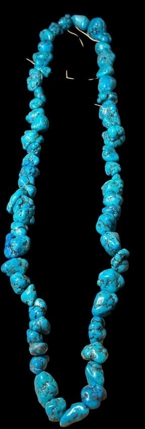 String of Turquoise Chunks: 28" string of turquoise chucks ready to be used in jewelry making. Nice deep blue color to stones. Total weight 112g.