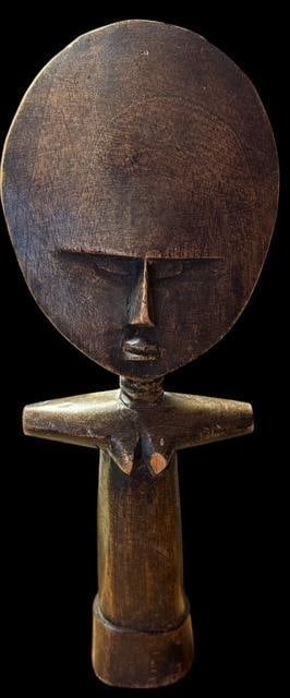 Wooden Carved Ghana Fertility Akuaba Statue: Made in Ghana, Akuaba wood doll/fertility figure. Measures 12.25" x 4.5".