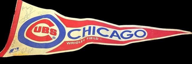 Signed Vintage Chicago Cubs Banner Harry Carey, Larry Bowa, and Others (1 of 9)