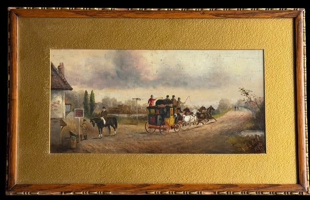 1894 English Countryside and Horse Drawn Carriage Painting (1 of 6)