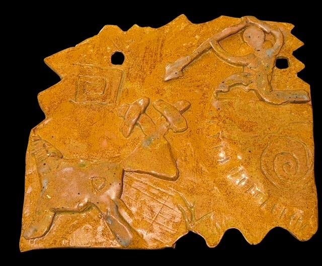 Mid Century Picasso Themed Terra Cotta Tile Signed Jake WZ (1 of 2)
