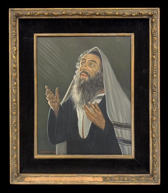 Oil Painting on Canvas by Konstantin Szewczenko (1910-1991): Oil painting on canvas Depicting Rivnitzer Rebbe. Signed by artist - Szewczenko (Konstantin Szewczenko 1910-1991). Art measures 15.5" x 20". Framed art measures 23.5" x 28.