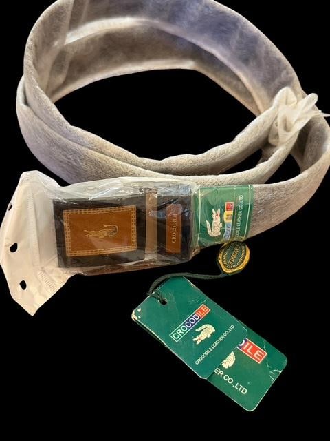 New Crocodile Leather Belt: New crocodile leather belt. Still in original wrapping. Measures 43" x 1.25".