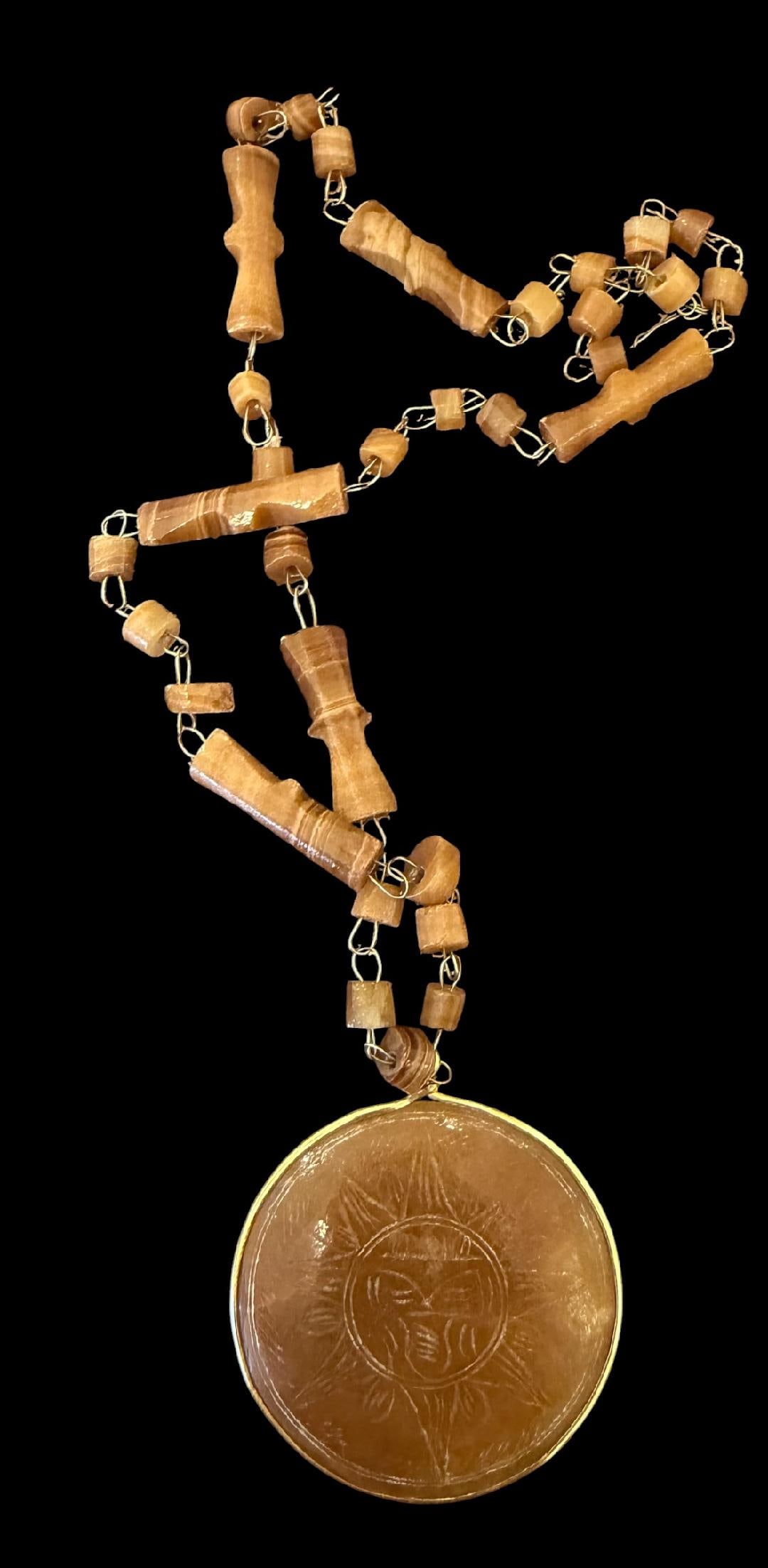Vintage Tecali Mexico Sunface Pendant Necklace (1 of 4)