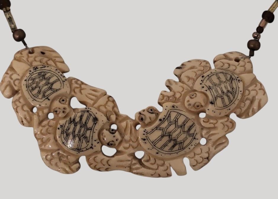 Carved Bone Turtle and Bead Necklace (1 of 3)