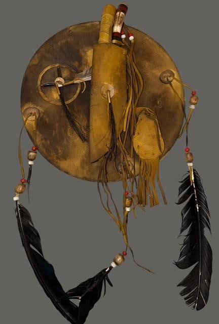 Native American Navajo Deer Skin Shield, Medicine Bag, Decor and Two Knives (1 of 5)