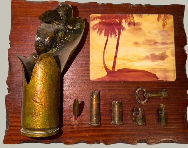 Battle Of Truk Lagoon Artifacts on Wood Plaque (1 of 2)