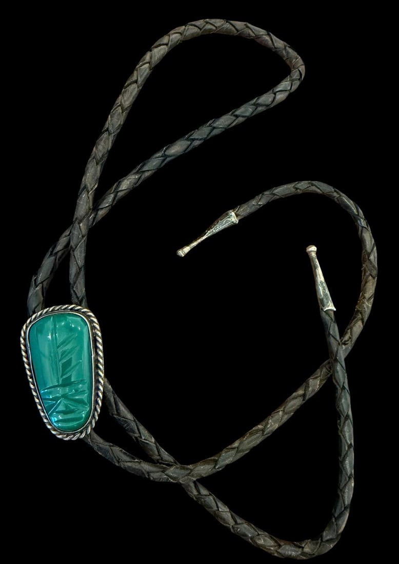 Mexican Sterling and Green Onyx Bolo Tie (1 of 3)