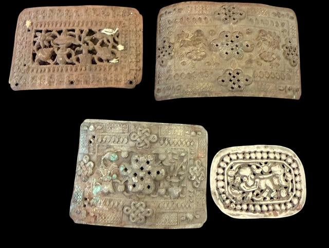 Lot of Four Antique Chinese Buckles: Lot of four antique Chinese brass/bronze buckles. Largest measures 3.5", and smallest 2". VERY OLD!