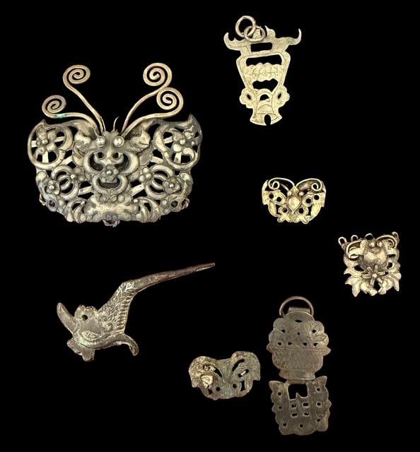 Lot of Antique Hardware, Ornamental Lock and Amulets: Lot of seven antique hardware pieces, ornamental lock and amulets. Largest measures 2" x 2". VERY OLD!
