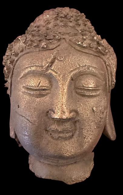 Cast Bronze Deity Head antiquity very old: Cast bronze deity head. Measures 3" x 4" x 2".